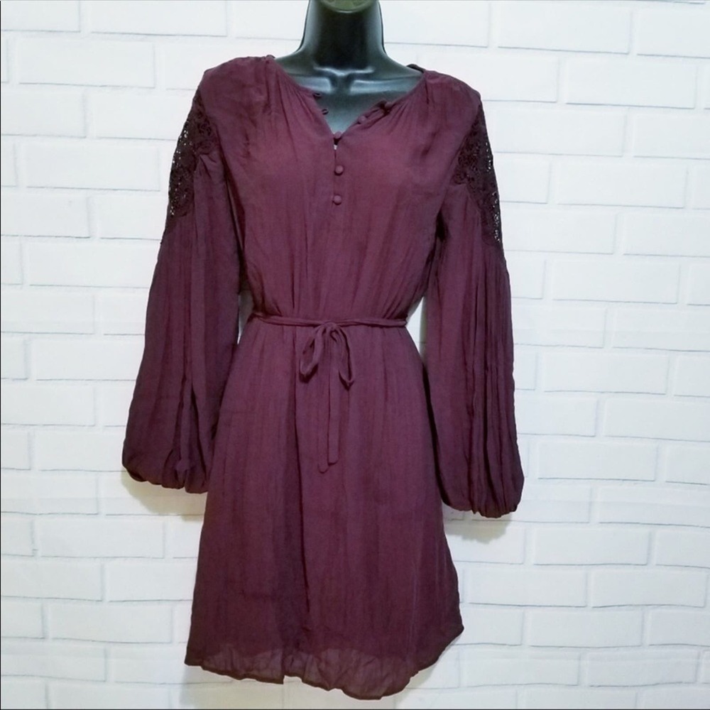 Loft Button Front Long Puff Sleeves Tie Waist